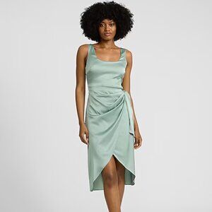 Express NEW Satin Scoop Neck Tie Wrap Midi Sheath Dress NWT (Small)